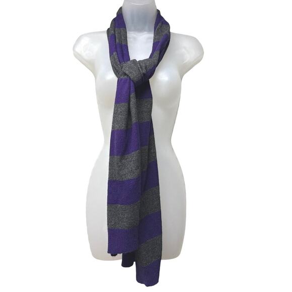Lauren Ralph Lauren Wool Blend Purple Gray Striped Long Scarf 80” x 14” Preppy - Picture 1 of 4